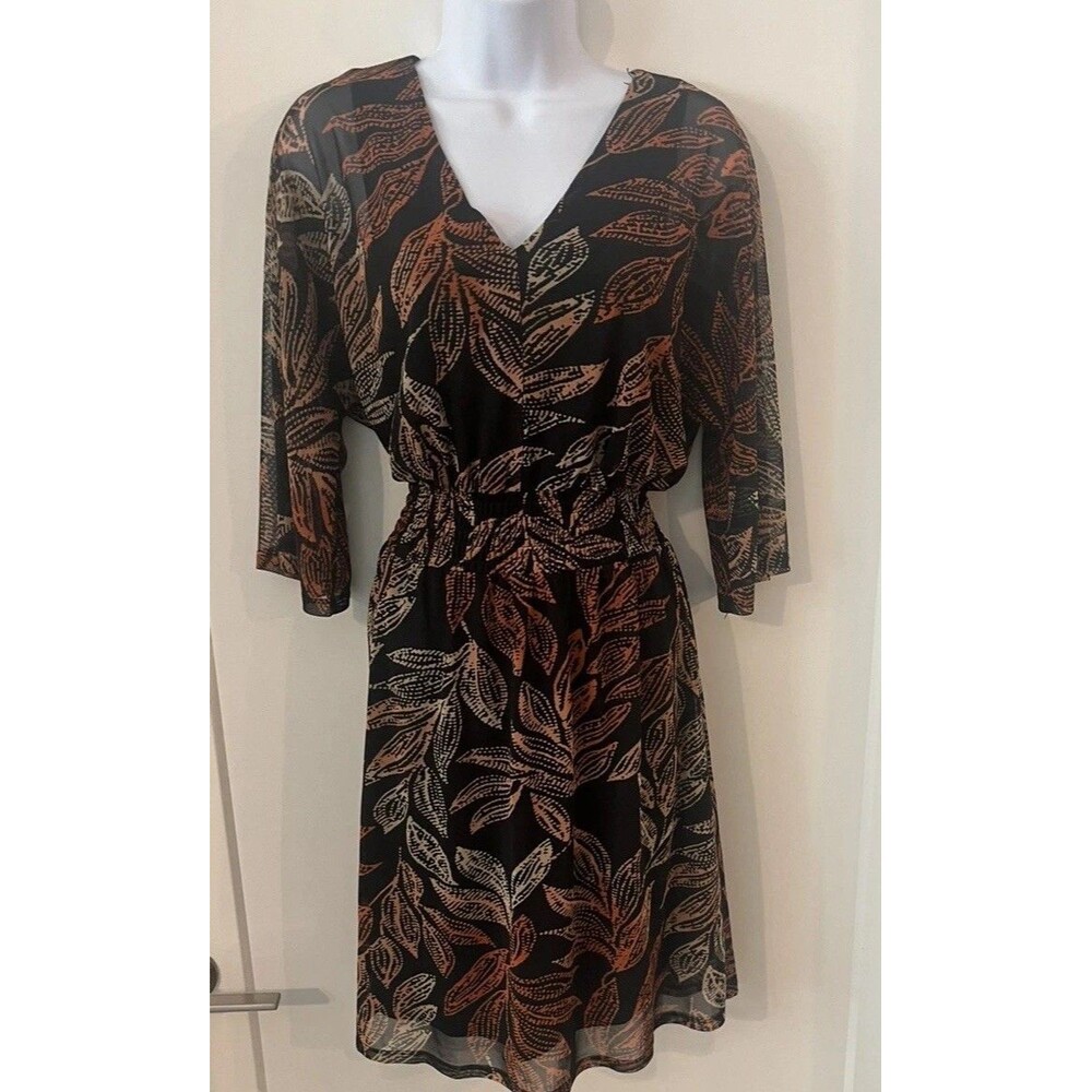 Harper 241 Romantic Black Dress Floral Print Smocked Waist Flowy Sheer Sleeve S